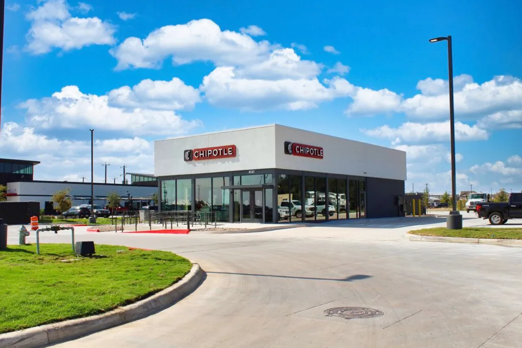 Completed commercial concrete paving at a new restaurant site